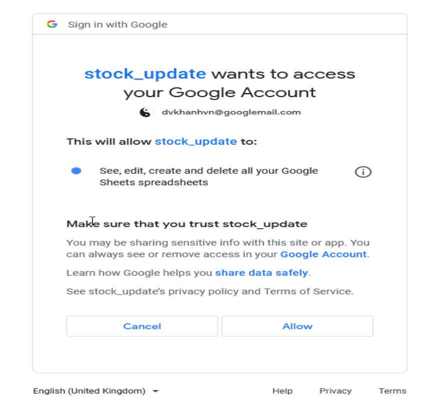 quền cập nhật dữ liệu